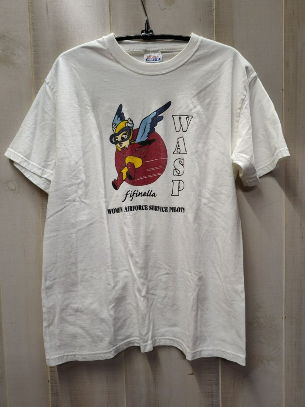 WASP Fifinella Graphic T-shirt Women Airforce Service Pilots White Sz M Hanes